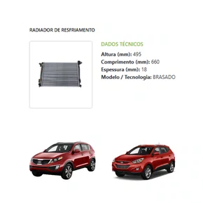 Radiador Hyundai/ Kia  Ix35 2.0 2010-2013  Sportage 2.0 2010-2015 Automatico