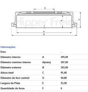 TAMBOR DE FREIO TRAS SEM CUBO MITSUBISHI